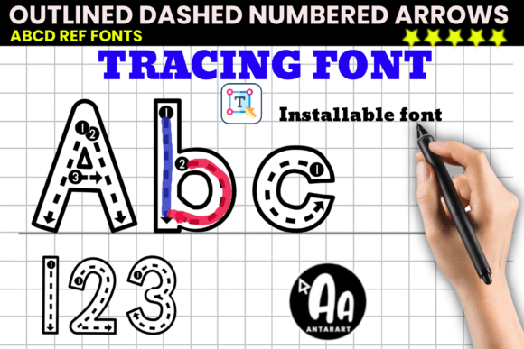 Outlined Dashed Numbered Arrows Tracing Font